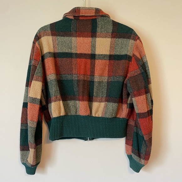 Vintage Plaid Bomber Jacket Fox Knapp Cropped Lumberjack Cabincore Retro 60s 70s - Picture 3 of 12